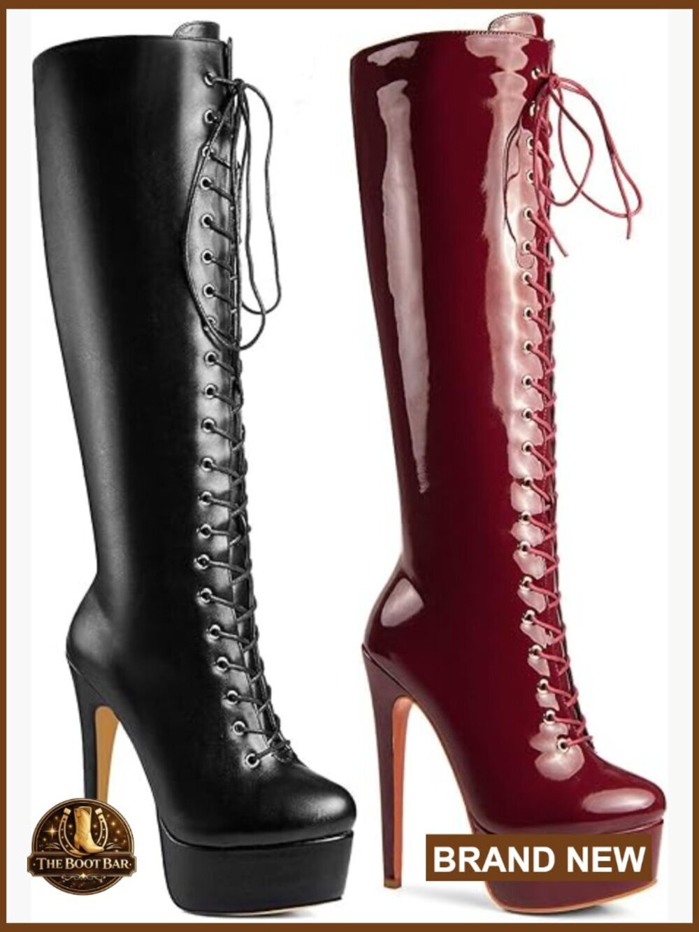 Ultra High Stiletto Heels Knee High Lace Up Boots Platform